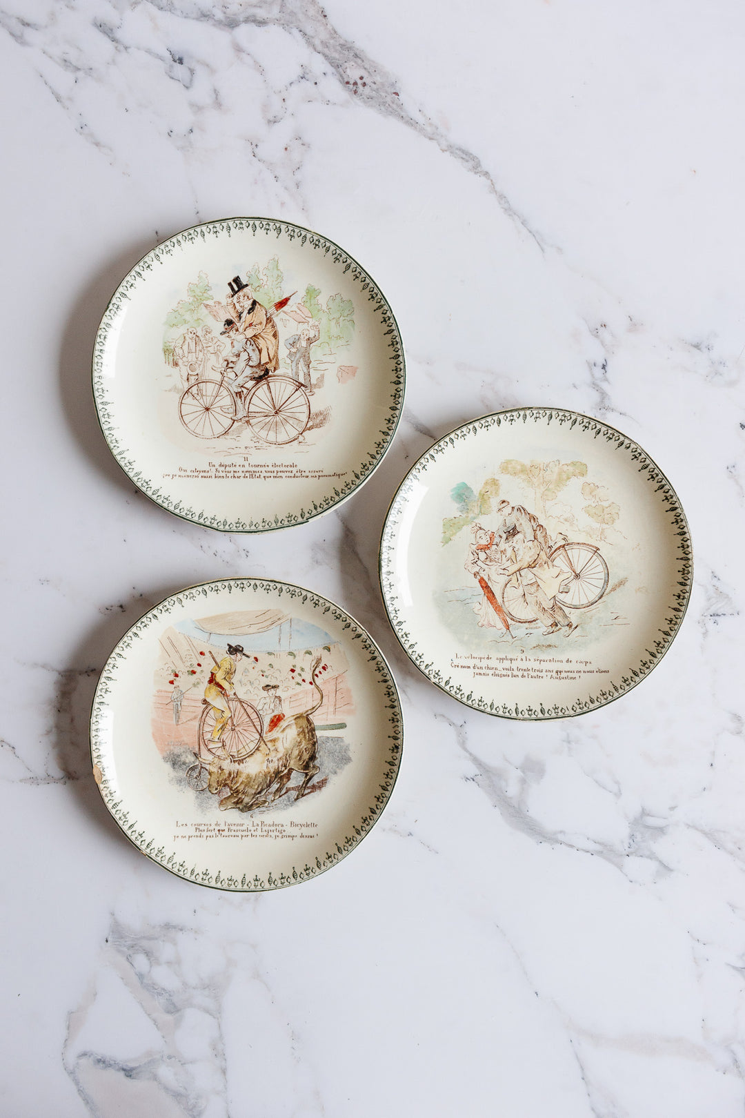 rare antique french choisy le roi hb & cie cycling talking plates