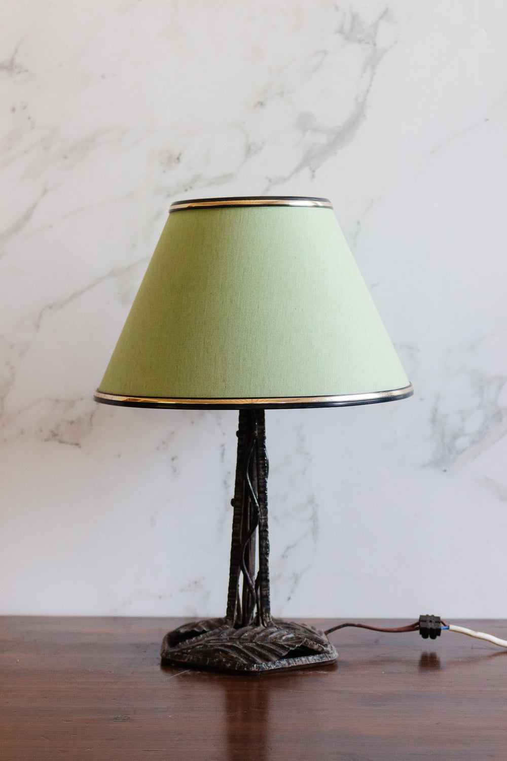 vintage french art deco wrought iron leaf-and-vine motif table lamp