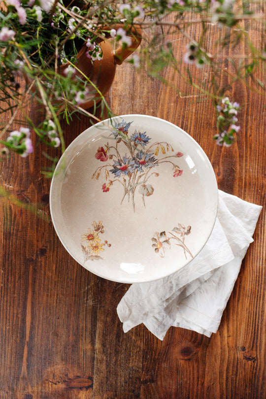 antique french hb & cie terre de fer polychrome compotier