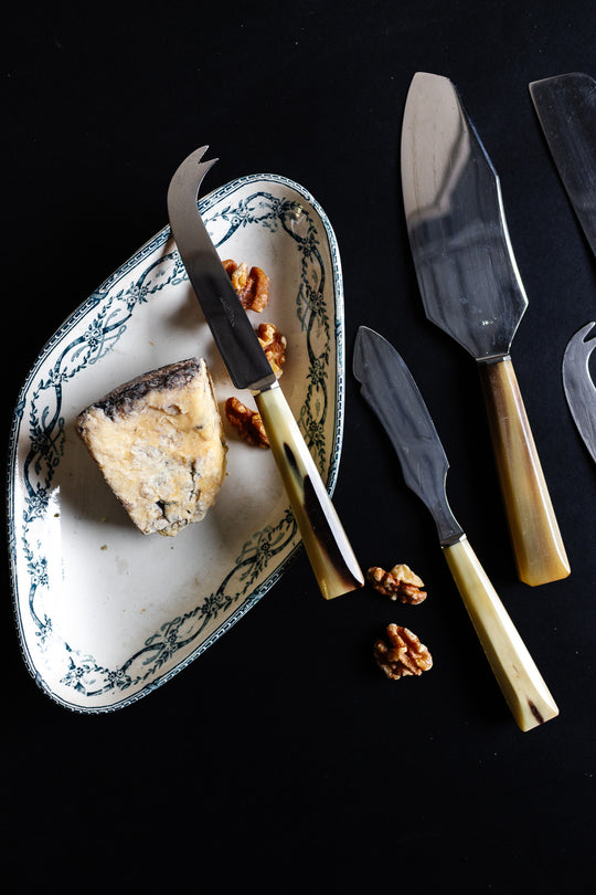 vintage French horn handled cheese knife set