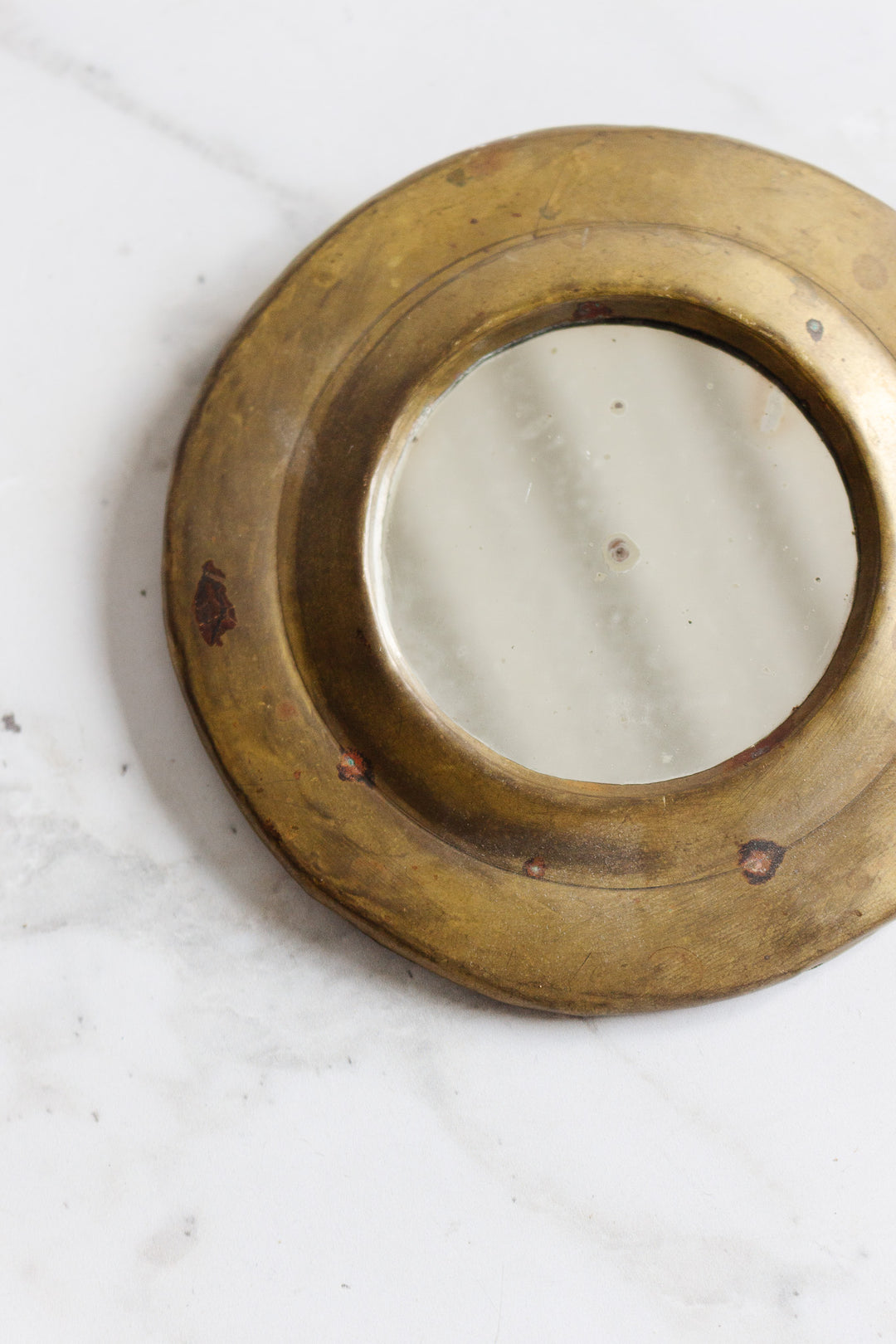 antique french petite brass circular mirror