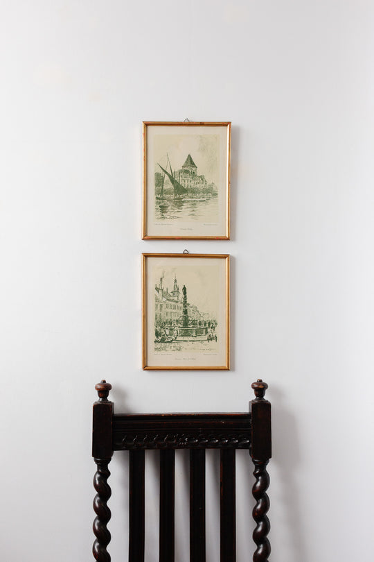 pair of antique french lithographs of Lausanne, Switzerland