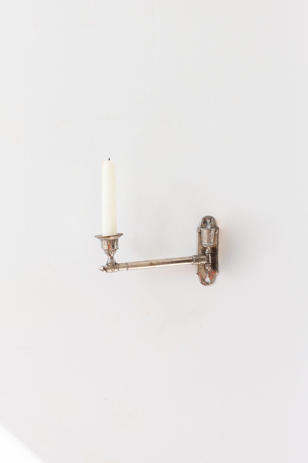 turn of the century French SG Paris silver gilt extendible piano sconce with match holder