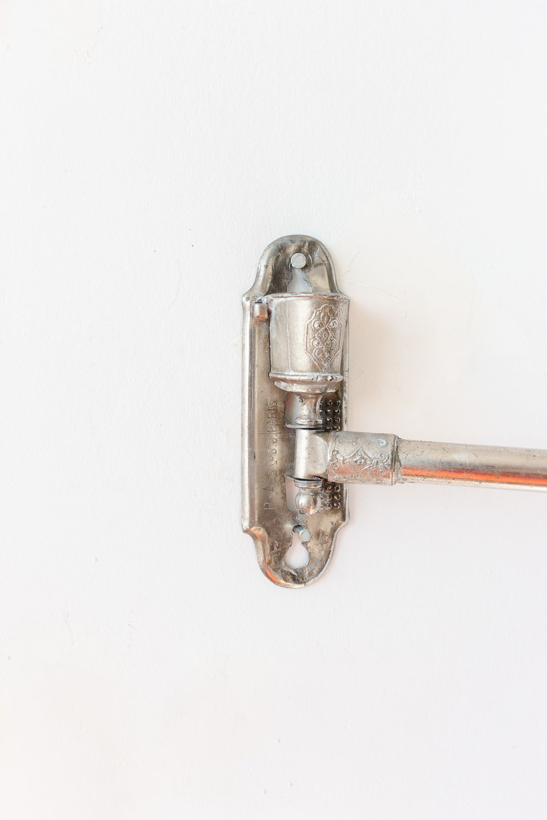 turn of the century French SG Paris silver gilt extendible piano sconce with match holder