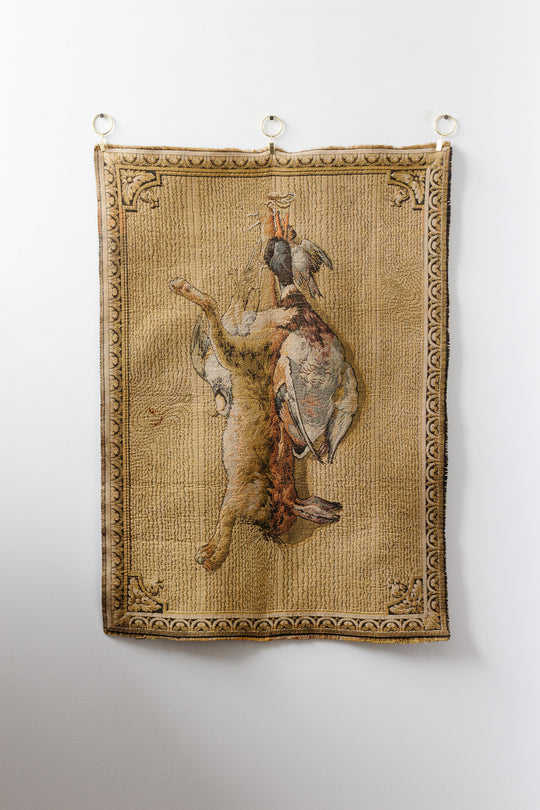 antique french "gibier" scene wool and cotton tapestry