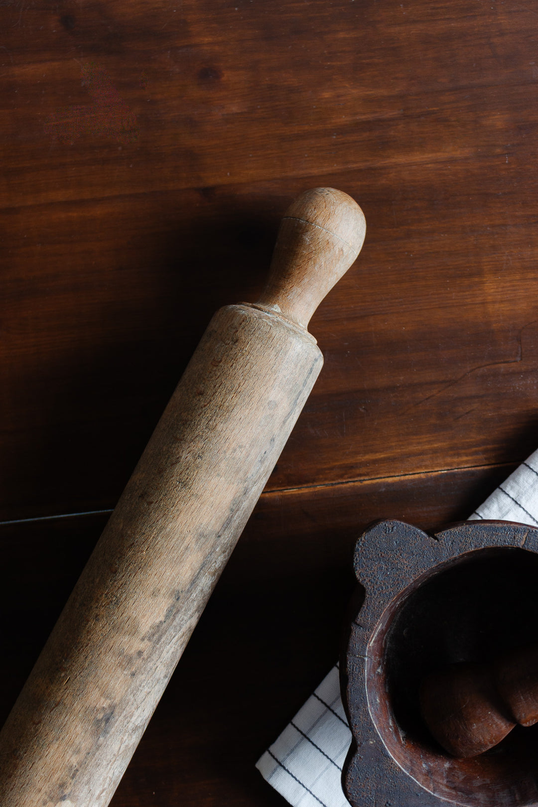 antique french solid wood rolling pin