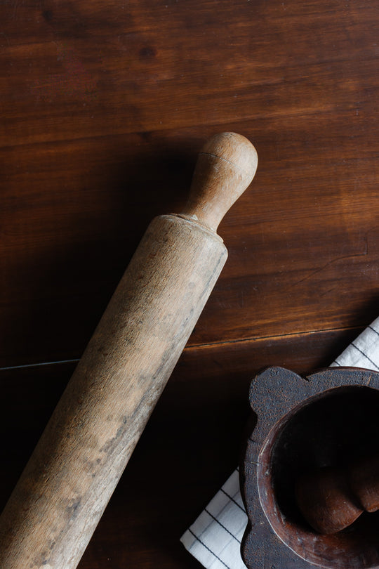 antique french solid wood rolling pin