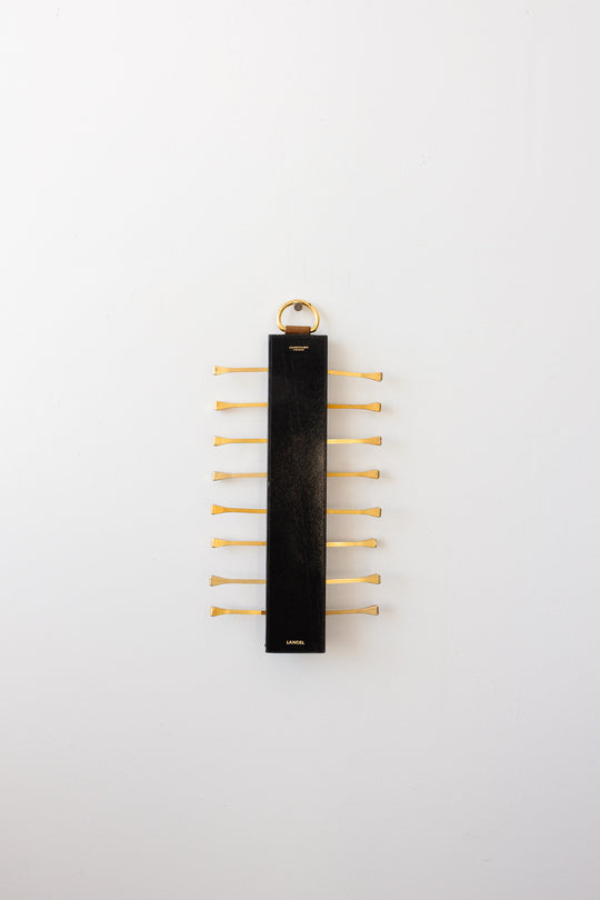 midcentury french brass and leather Longchamp tie rack by Jacques Adnet