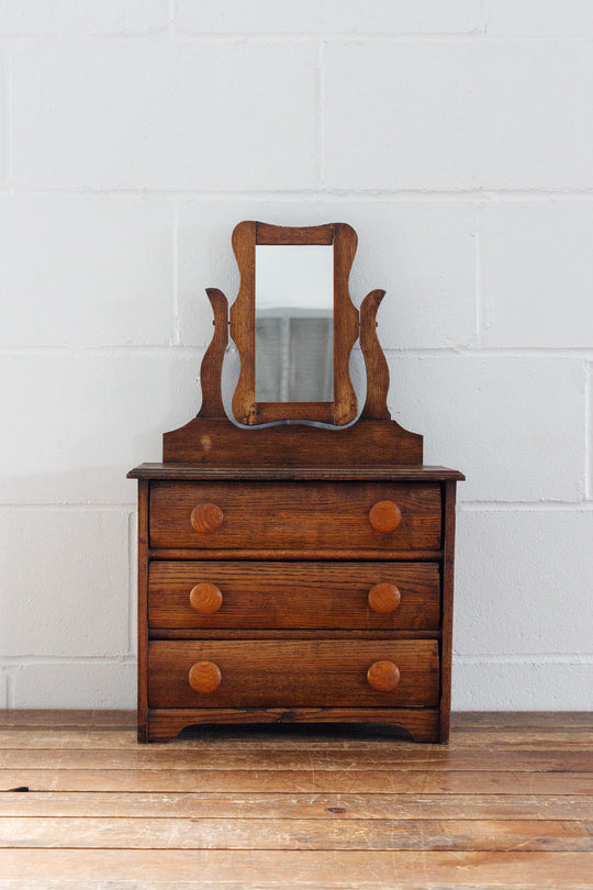 turn of the century French salesman sample oak dresser & vanity mirror