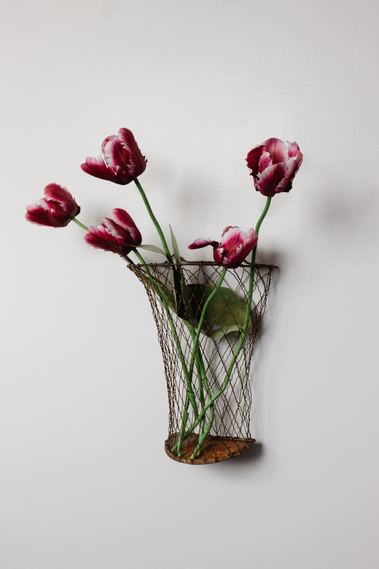 antique french wall mounted florist's wire basket