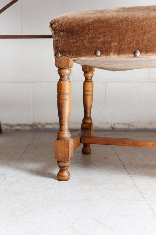 midcentury Belgian oak & velvet stool