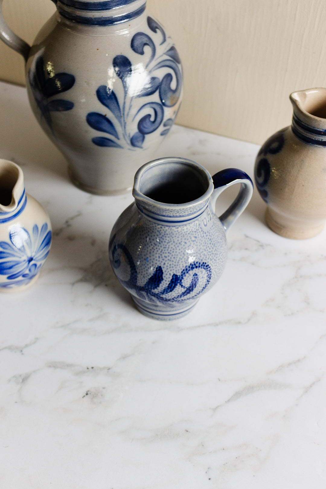 vintage german blue and white pitcher