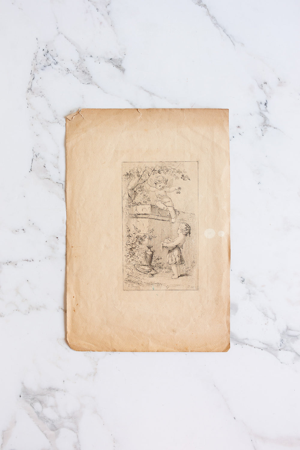 Antique french cherub engraving