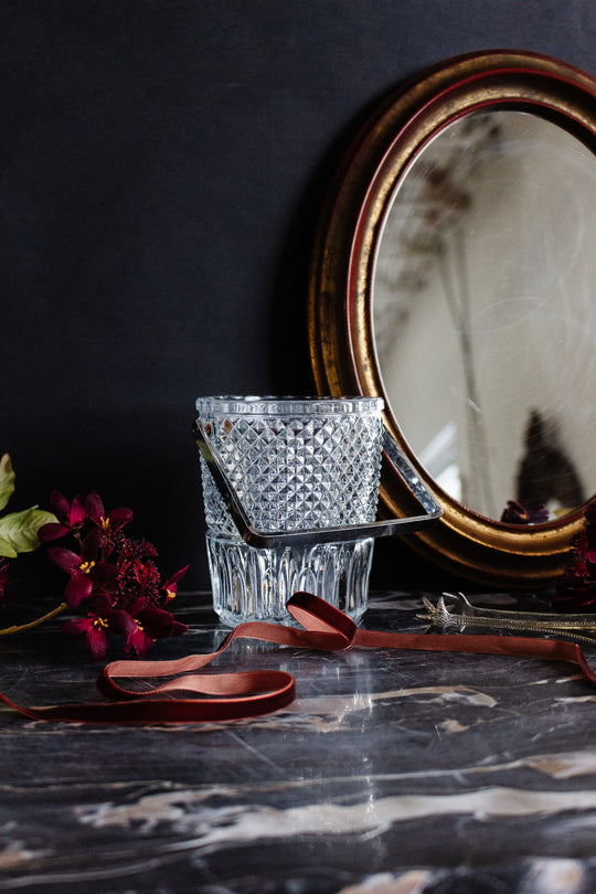 vintage french cut glass ice bucket with metal handle