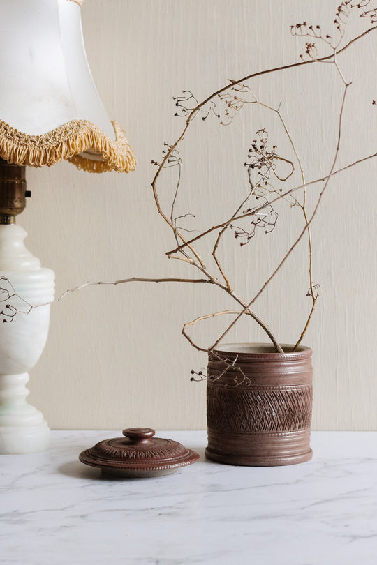 vintage french handmade lidded stoneware jar