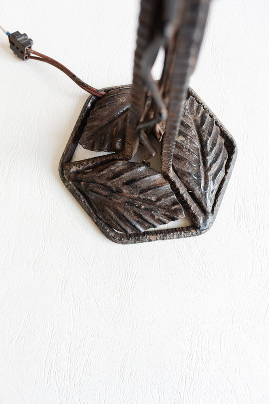 vintage french art deco wrought iron leaf-and-vine motif table lamp