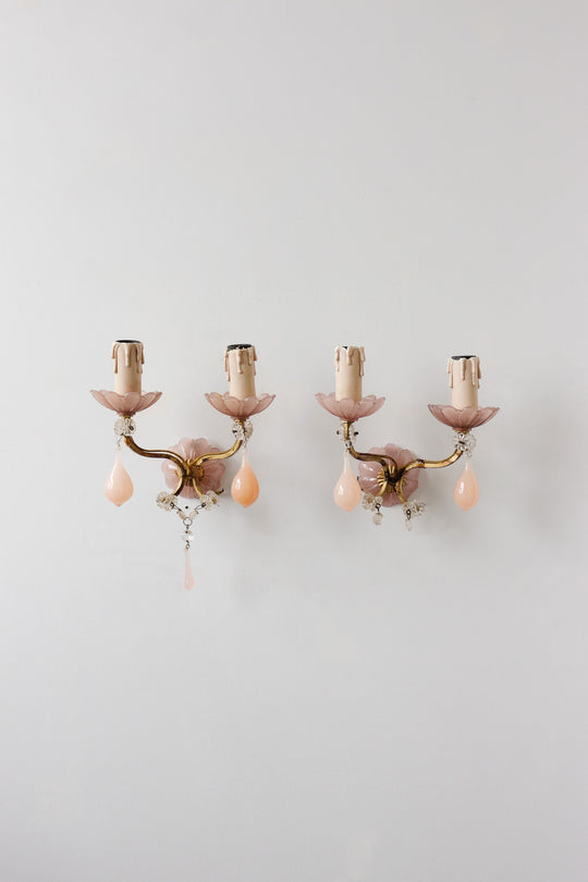 antique french murano pink crystal drop wall sconces