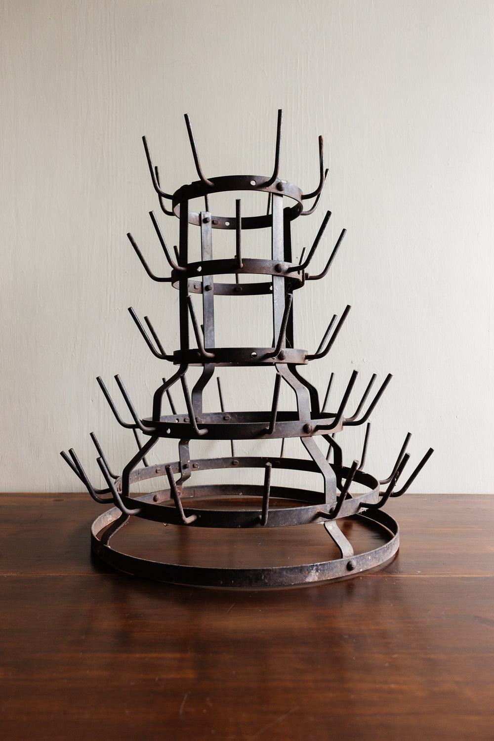 antique french hérisson bottle drying rack