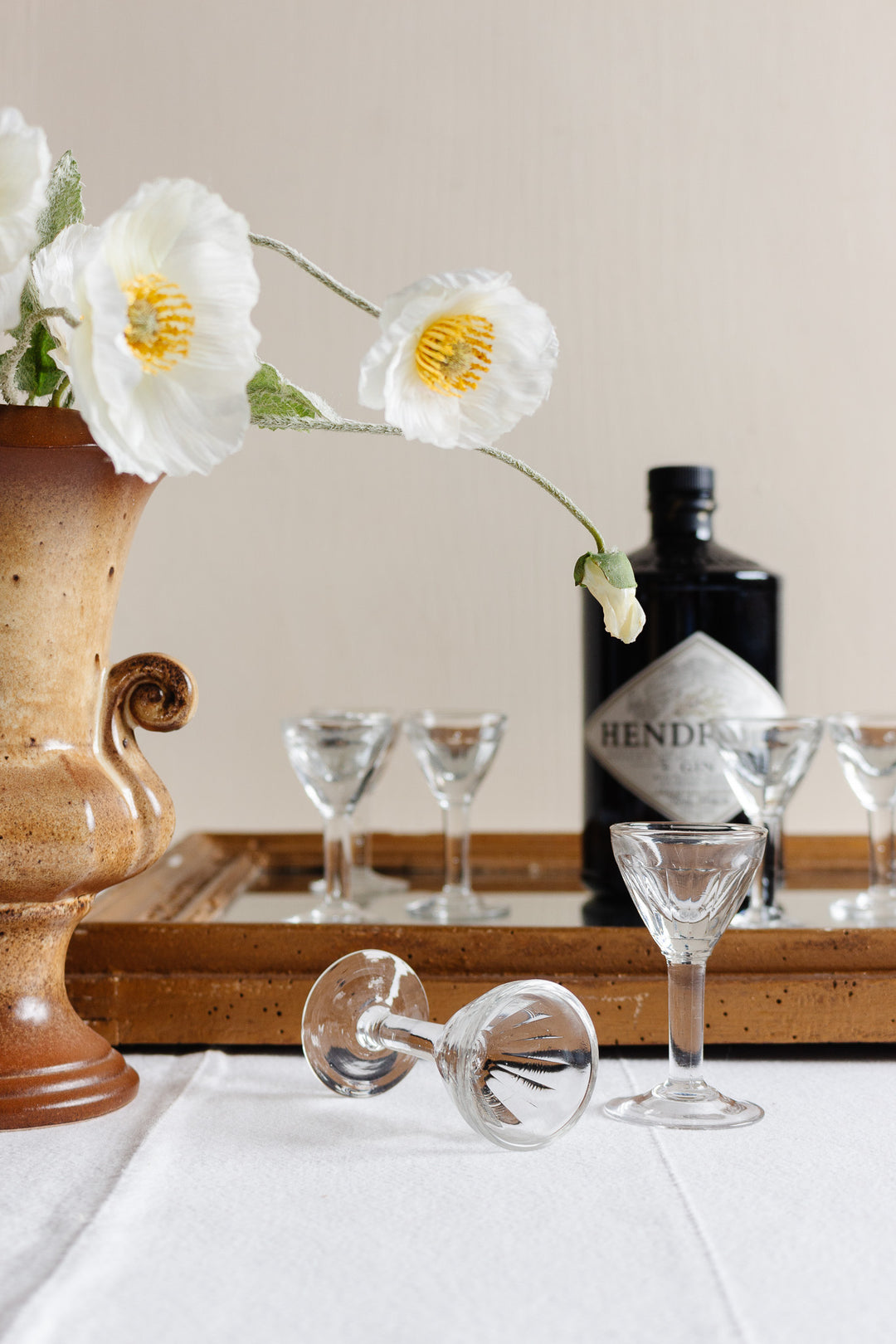 antique french hand blown cordial glasses, set of 13