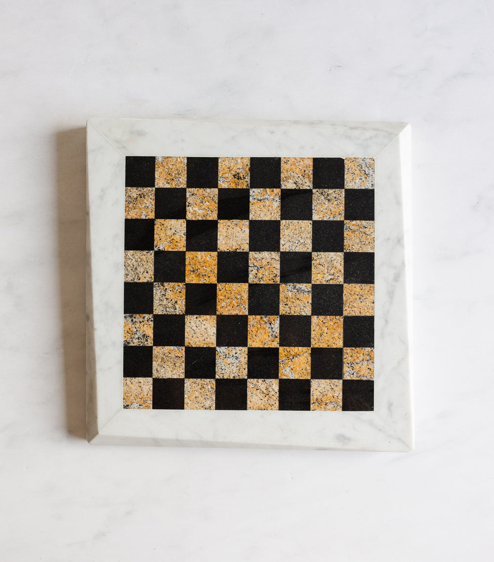 vintage French marble chess board with asymmetrical border