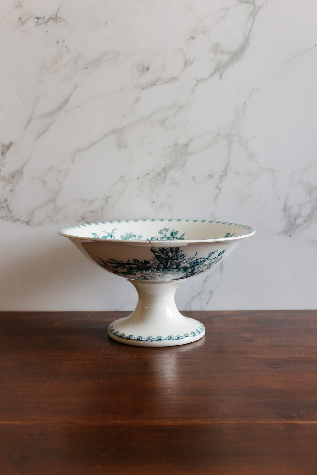 antique french sarreguemines "vega" pedestal fruit bowl