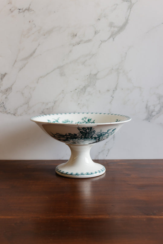 antique french sarreguemines "vega" pedestal fruit bowl