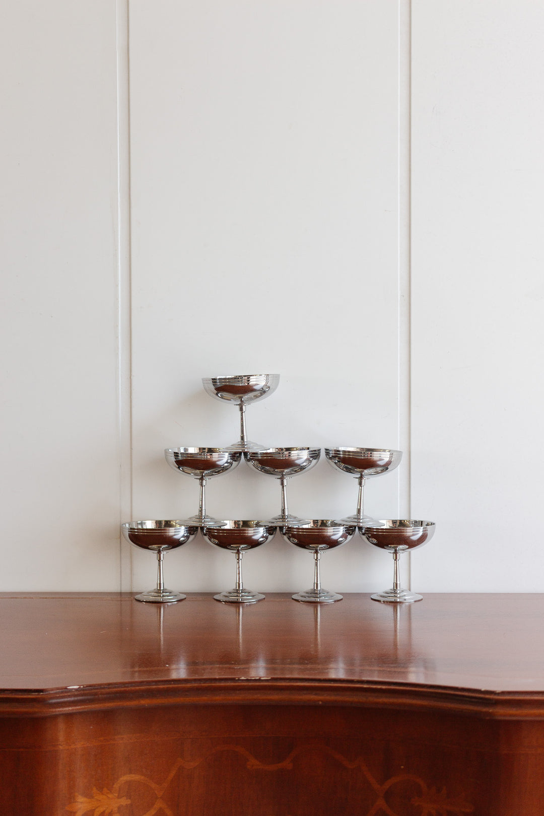 vintage french letang-remy stainless steel champagne coupes, set of 8