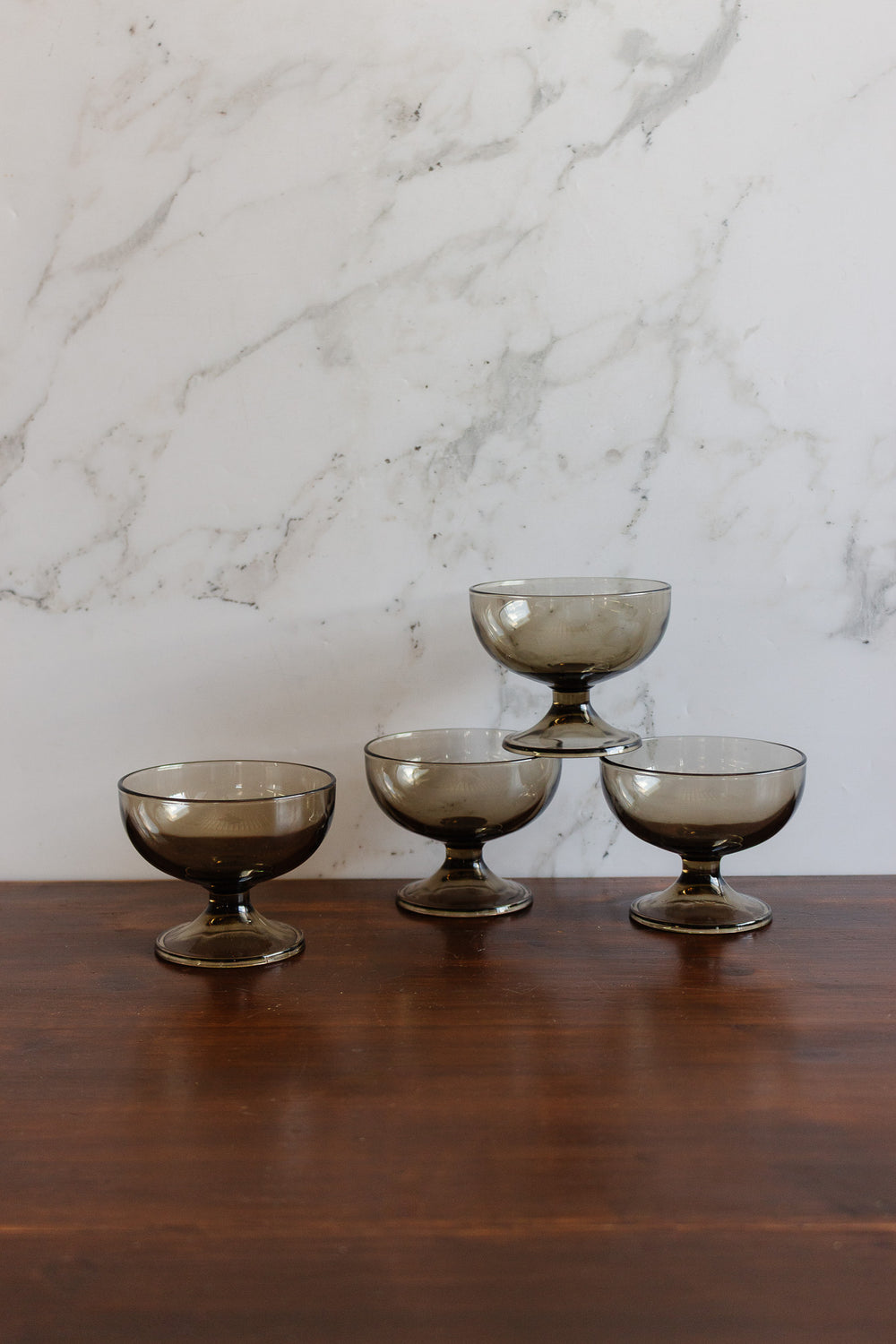 set of 4 midcentury french smokey champagne coupes