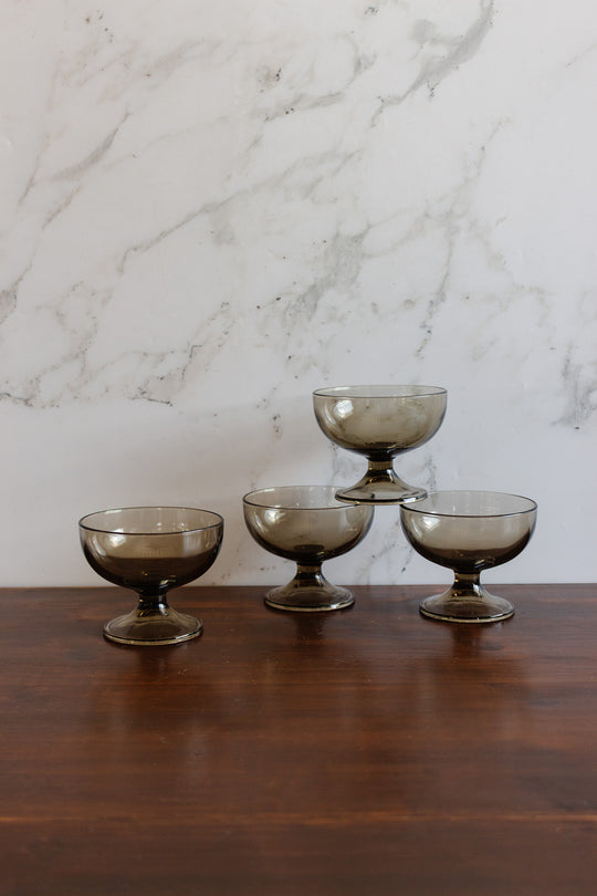 set of 4 midcentury french smokey champagne coupes