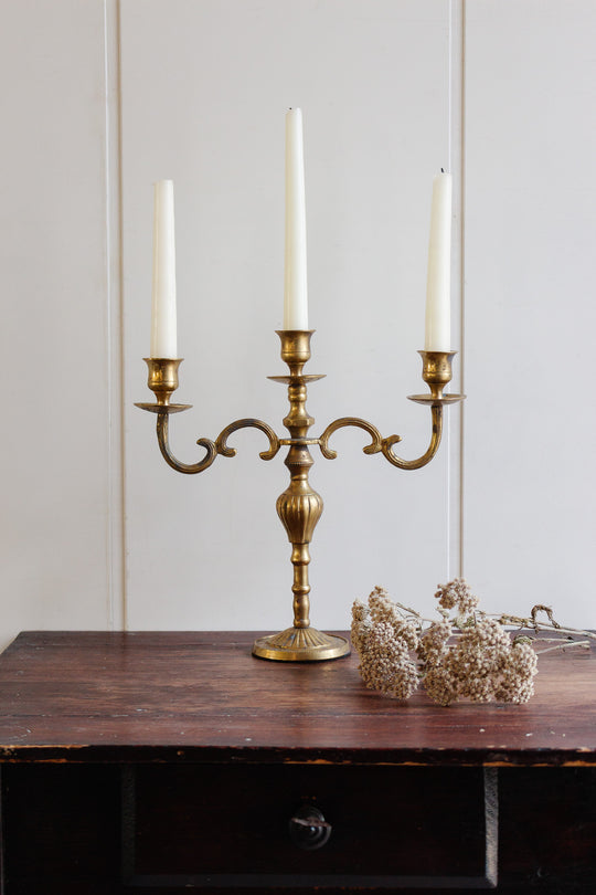 vintage french brass three arm candelabra