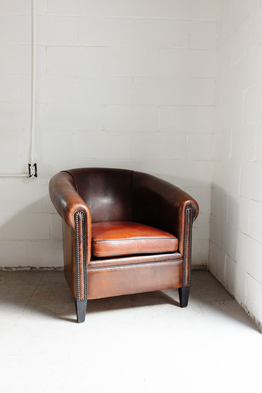 vintage European Lounge Atelier sheepskin leather club chair