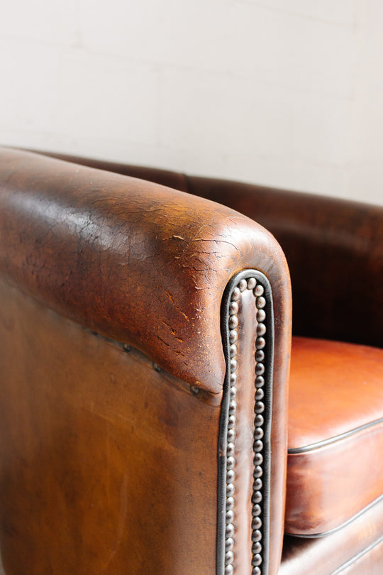 vintage European Lounge Atelier sheepskin leather club chair