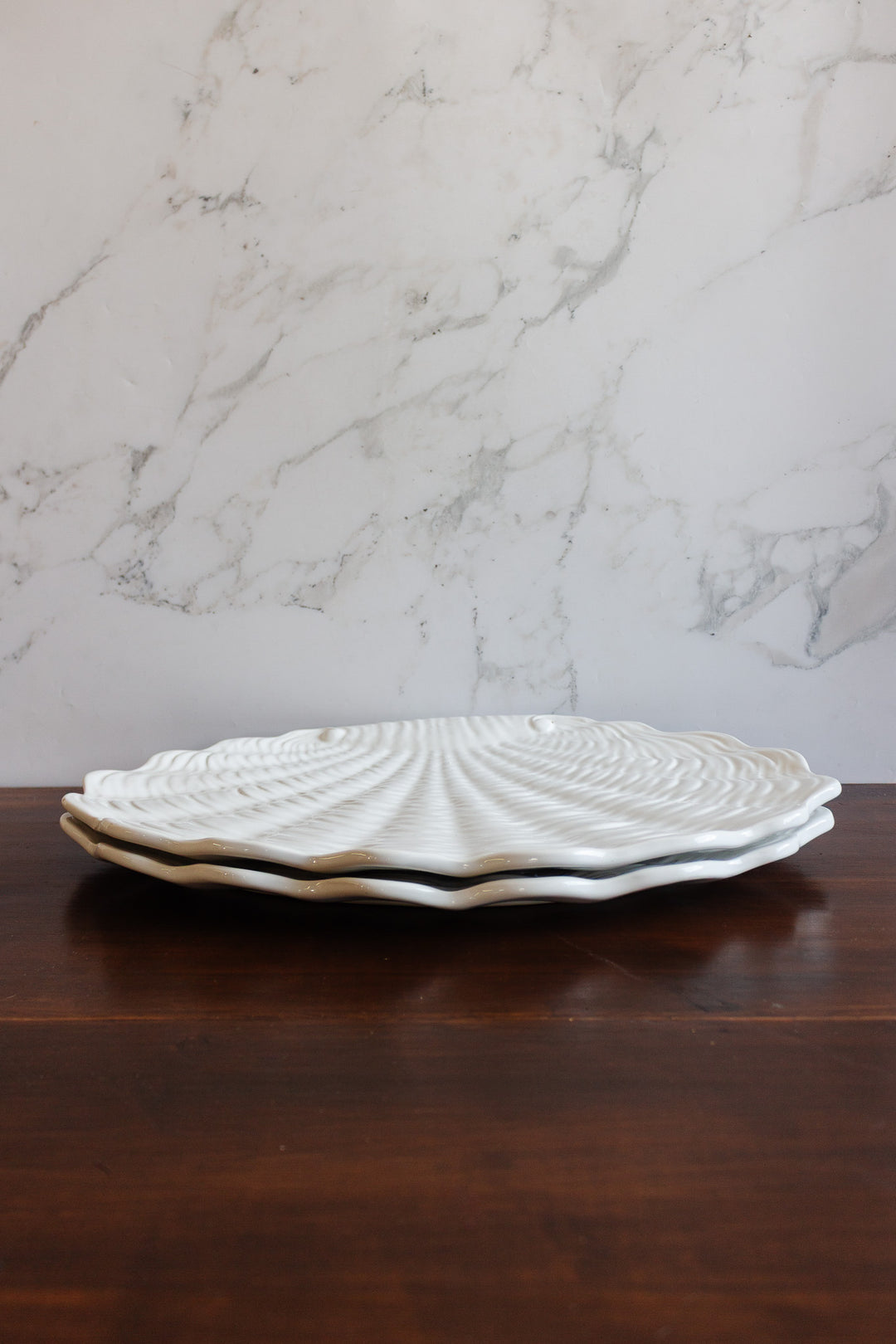 vintage italian white ceramic scallop shell platter