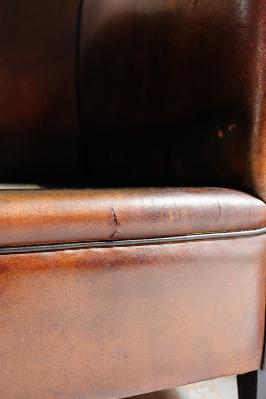 vintage European Lounge Atelier sheepskin leather club chair