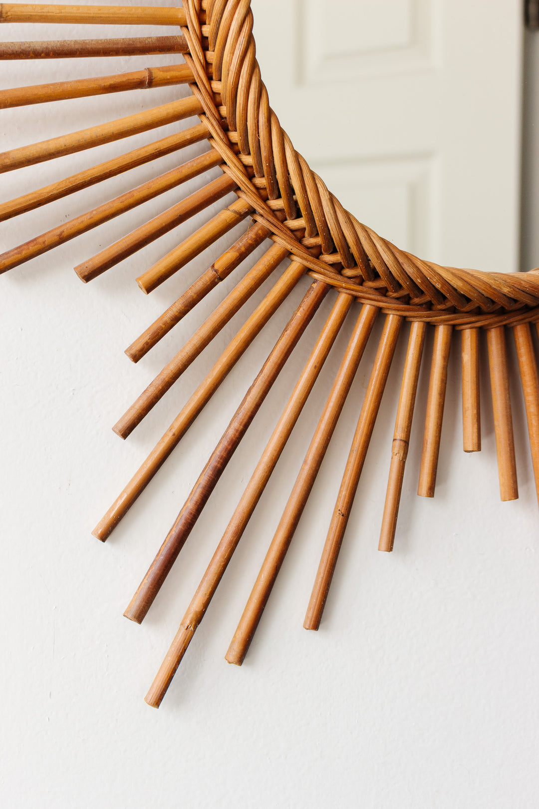midcentury french rattan starburst mirror