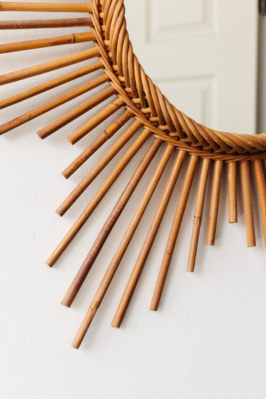 midcentury french rattan starburst mirror