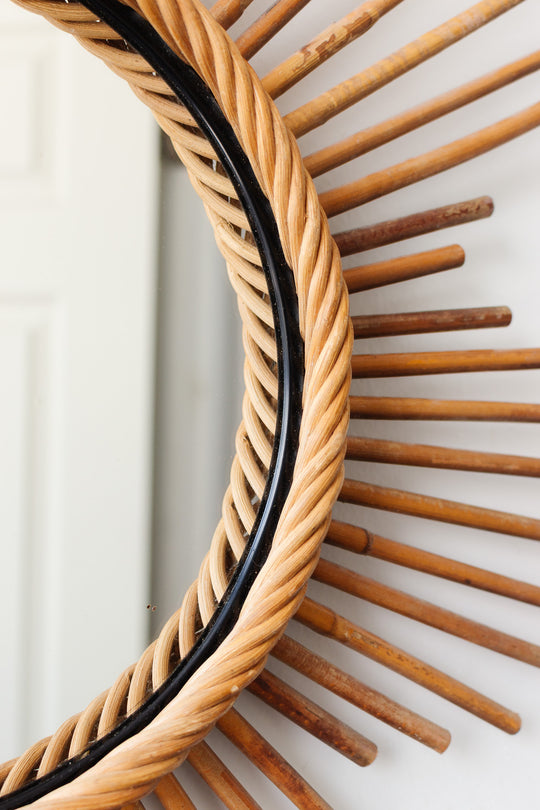 midcentury french rattan starburst mirror