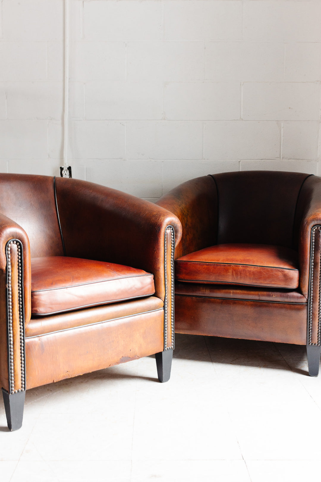 vintage European Lounge Atelier sheepskin leather club chair