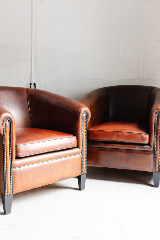vintage European Lounge Atelier sheepskin leather club chair