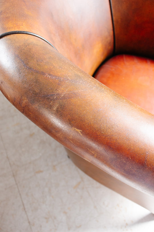 vintage European Lounge Atelier sheepskin leather club chair