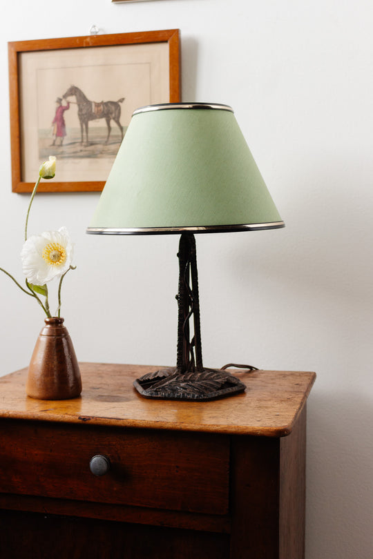 vintage french art deco wrought iron leaf-and-vine motif table lamp