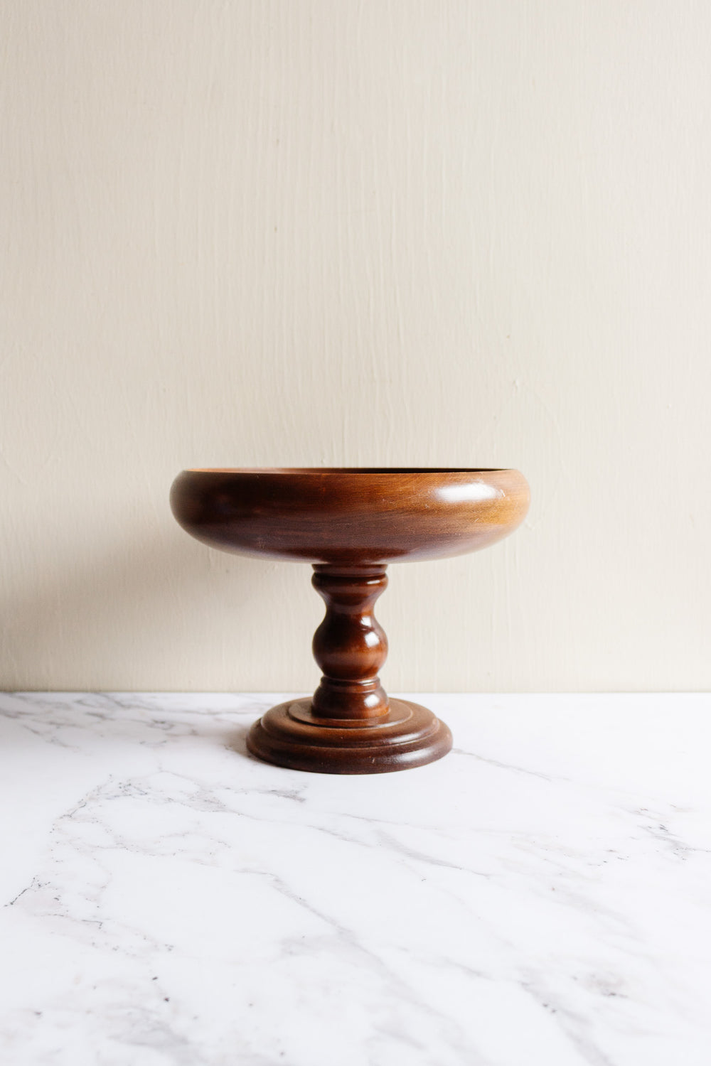 antique English turned walnut compote