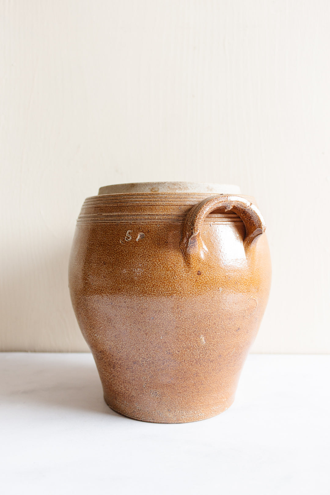 antique French large stoneware confit pot