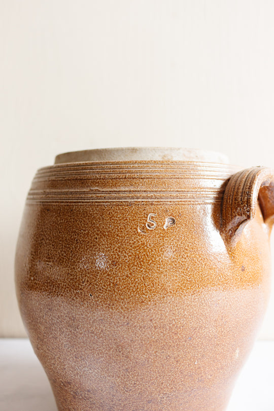 antique French large stoneware confit pot