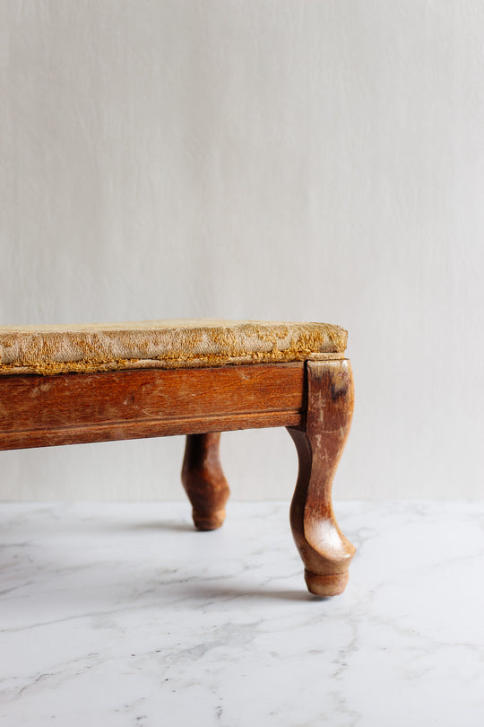 antique english upholstered carbriole foot stool
