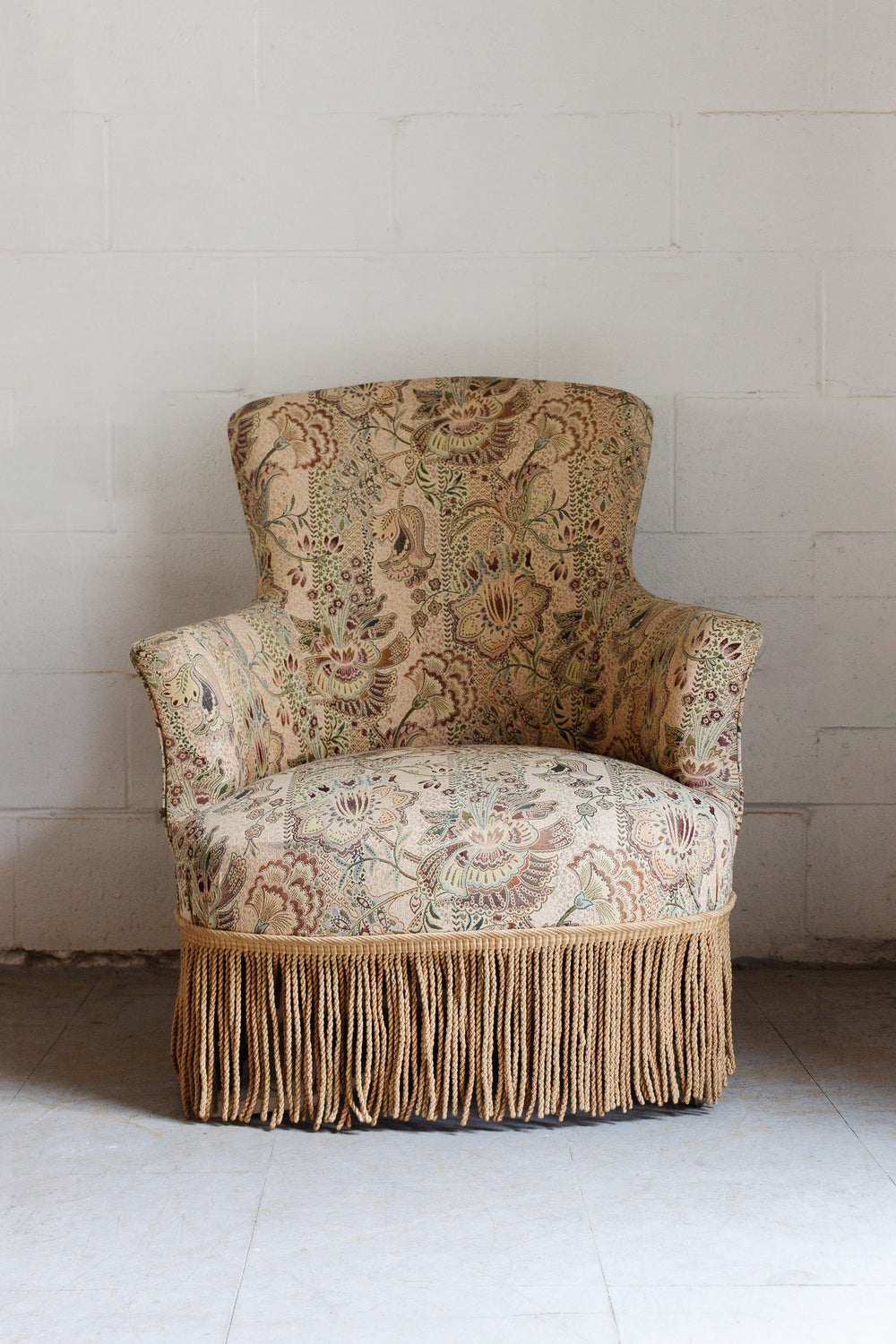 antique french fringed crapaud chair