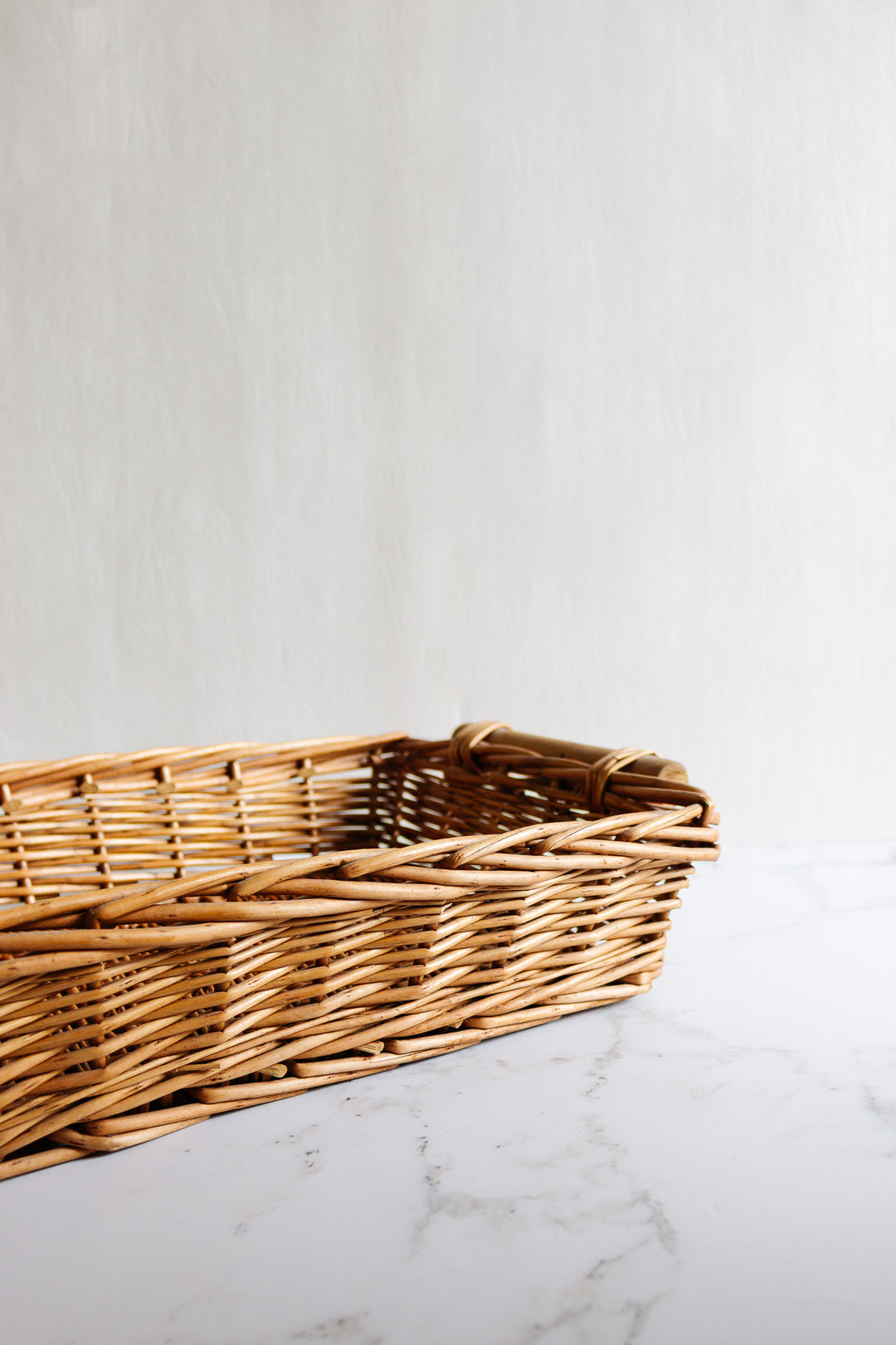 vintage french osier basket with wood handles