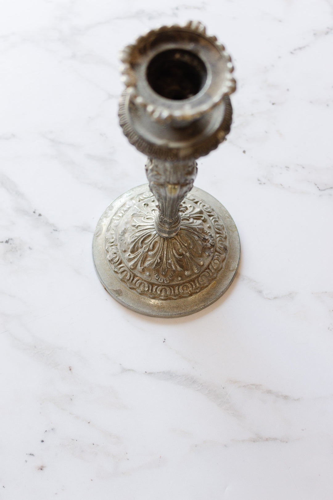 vintage french ornate pewter candlestick