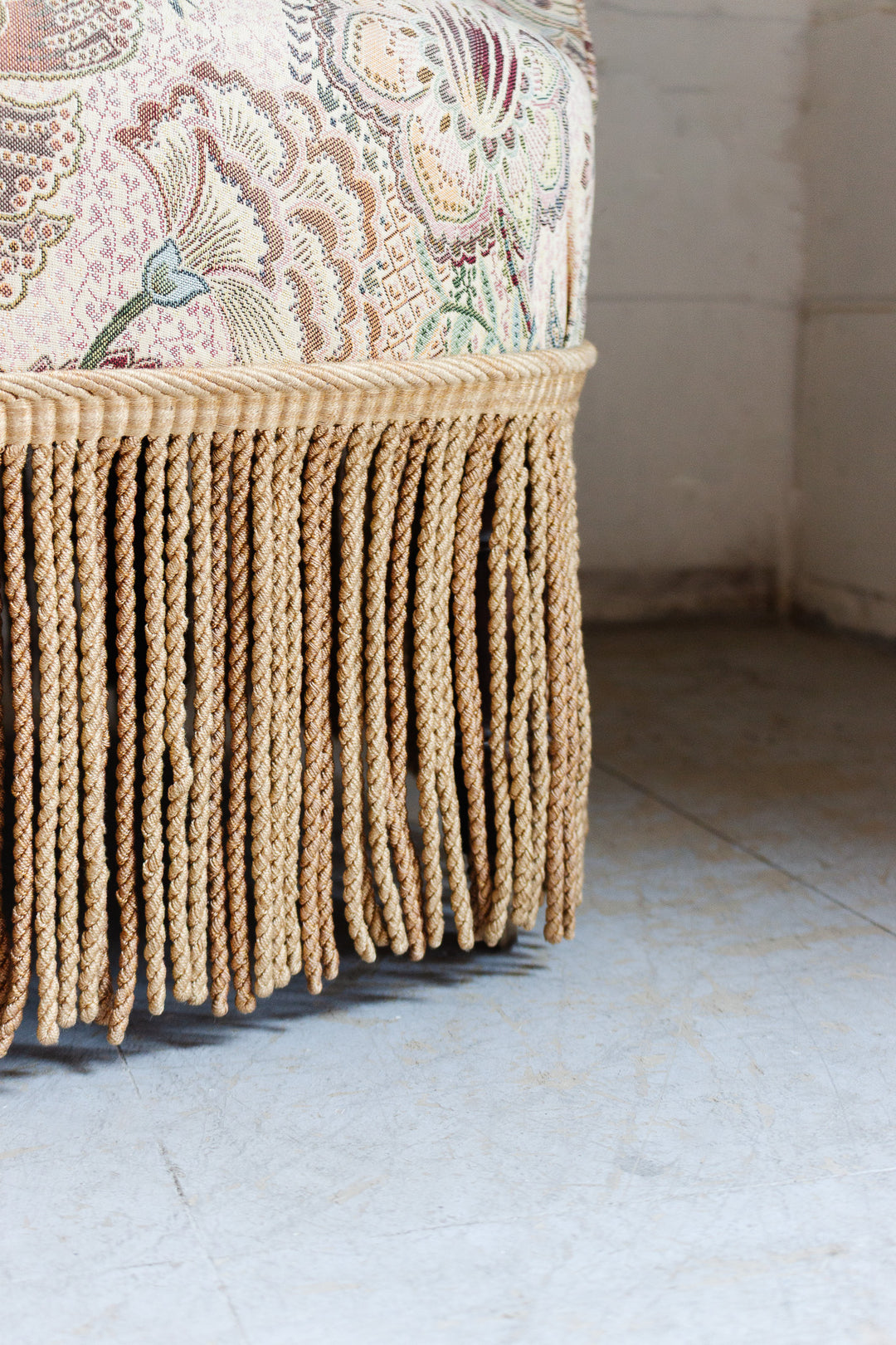 antique french fringed crapaud chair