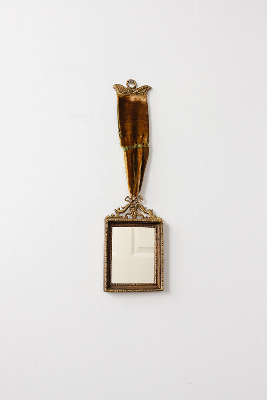 rare turn of the century heirloom victorian solid brass & velvet mirror